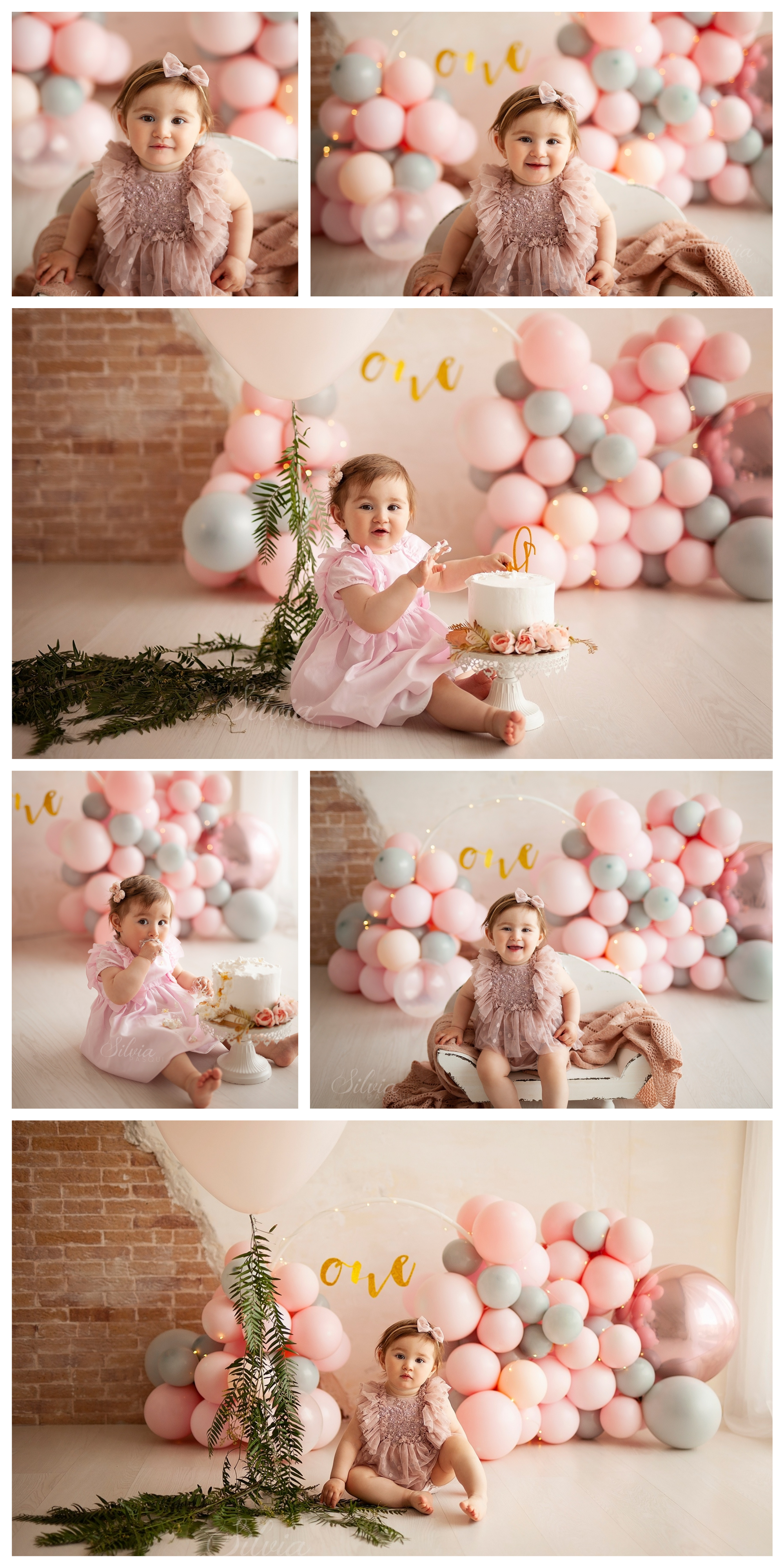 Fotografie 1 anno bambini con torta e palloncini